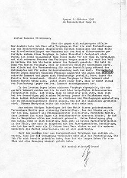 Abb. 1: Brief von Franz Bögler an Erich Ollenhauer vom 1. Oktober 1961