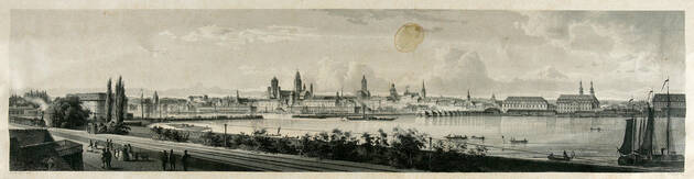 Abb. 2: Stahlstichpanorama von Mainz um 1850/55
